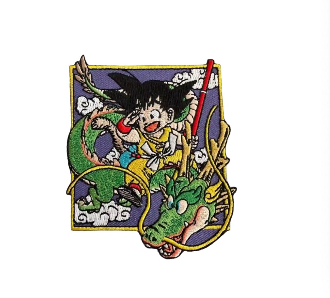 Parche Bordado De Anime - Diseño Dragon Goku Baston, Opción Velcro O Termoadhesivo, 100% Bordado